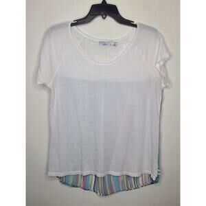 prAna white short sleeve shirt with striped back crochet details - medium